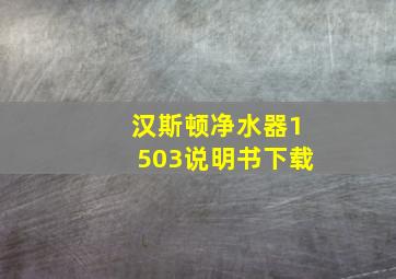 汉斯顿净水器1503说明书下载