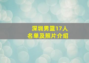 深圳男篮17人名单及照片介绍