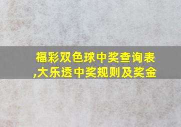 福彩双色球中奖查询表,大乐透中奖规则及奖金