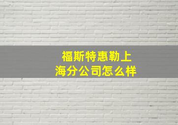 福斯特惠勒上海分公司怎么样