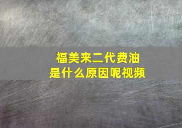 福美来二代费油是什么原因呢视频