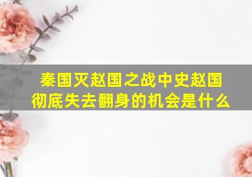 秦国灭赵国之战中史赵国彻底失去翻身的机会是什么