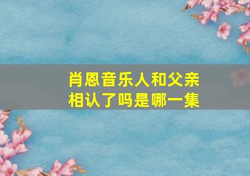 肖恩音乐人和父亲相认了吗是哪一集