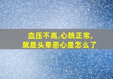 血压不高,心跳正常,就是头晕恶心是怎么了