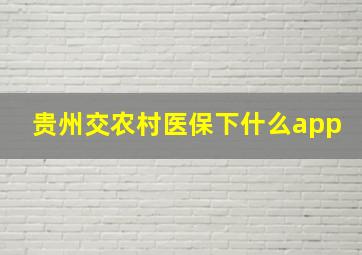 贵州交农村医保下什么app