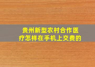 贵州新型农村合作医疗怎样在手机上交费的