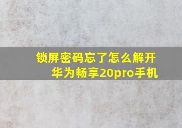 锁屏密码忘了怎么解开华为畅享20pro手机