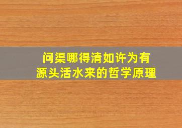 问渠哪得清如许为有源头活水来的哲学原理