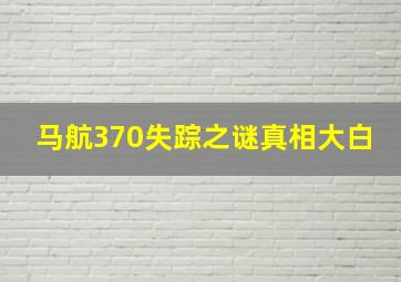 马航370失踪之谜真相大白